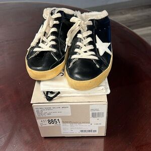 Super Star Sabot, Nappa upper leather Star shearling black mules